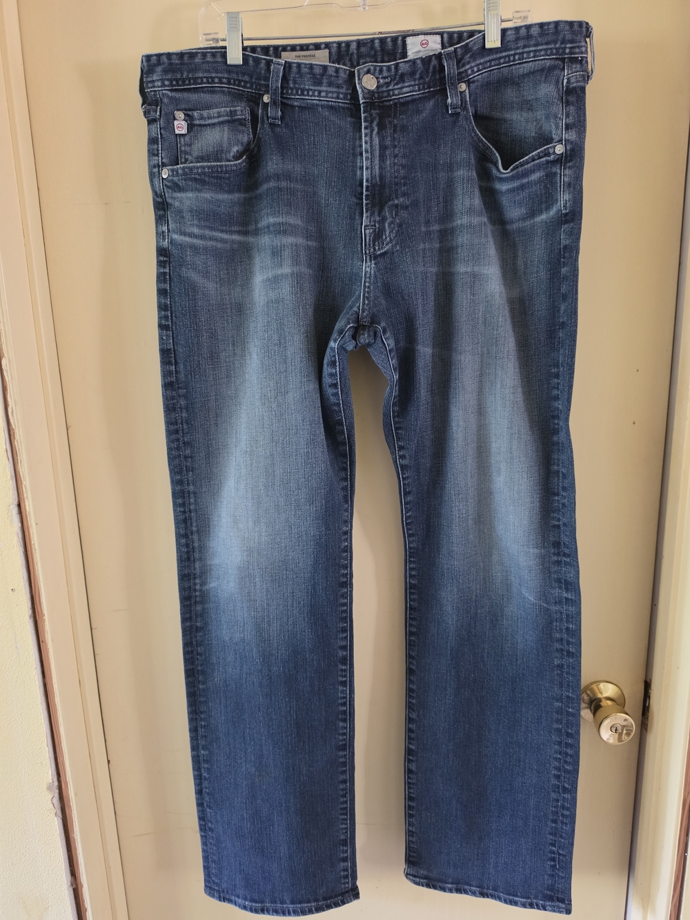 AG Adriano Goldschmied Men's Straight Jeans in Medium Wash Blue